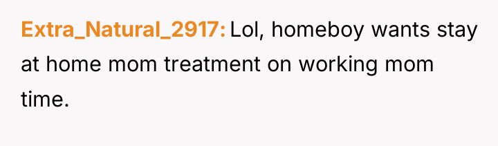 Extra_Natural_2917 Lol, homeboy wants stay at home mom treatment on...