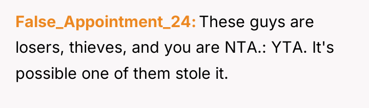 False_Appointment_24 These guys are losers, thieves, and you are NTA.:...