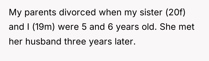 My parents divorced when my sister (20f) and I (19m)...