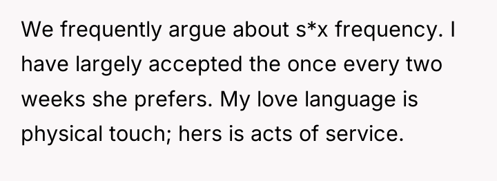 We frequently argue about s*x frequency. I have largely accepted...