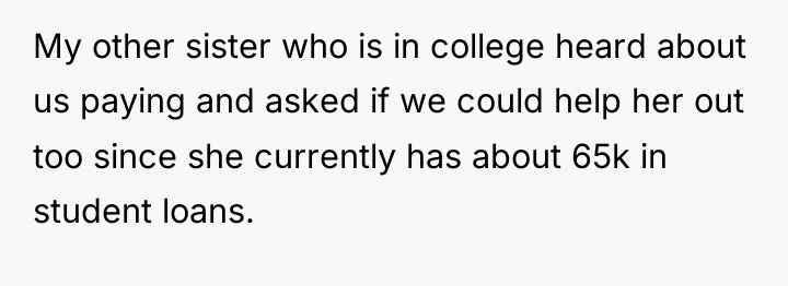 My other sister who is in college heard about us...