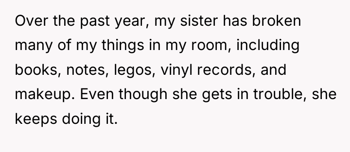 Over the past year, my sister has broken many of...