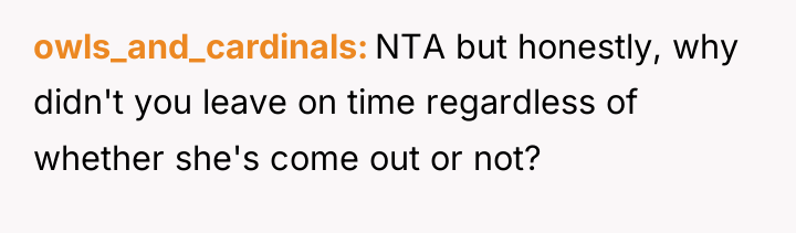 owls_and_cardinals NTA but honestly, why didn't you leave on time...