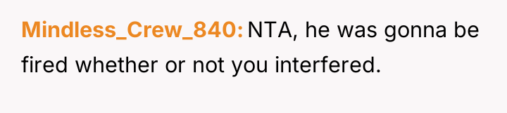 Mindless_Crew_840 NTA, he was gonna be fired whether or not...
