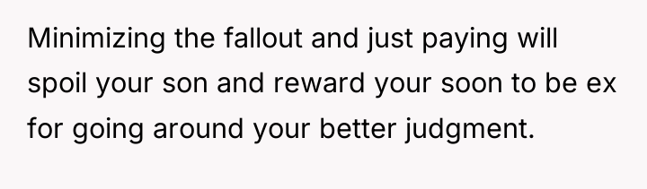Minimizing the fallout and just paying will spoil your son...