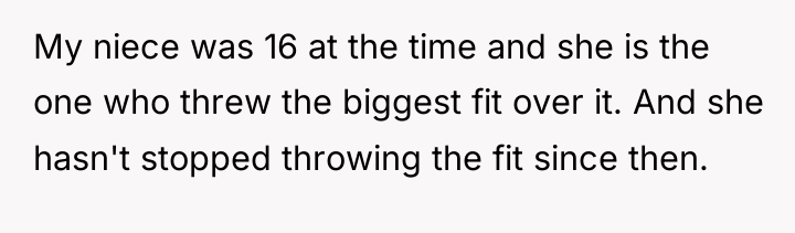 My niece was 16 at the time and she is...