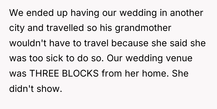 We ended up having our wedding in another city and...