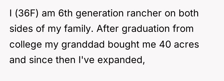 I (36F) am 6th generation rancher on both sides of...