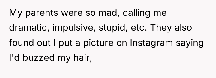 My parents were so mad, calling me dramatic, impulsive, stupid,...