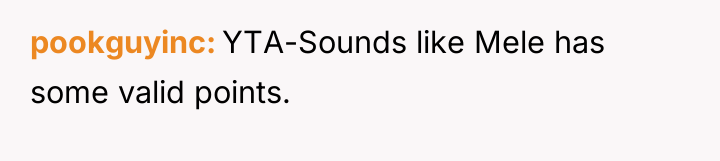 pookguyinc YTA-Sounds like Mele has some valid points.