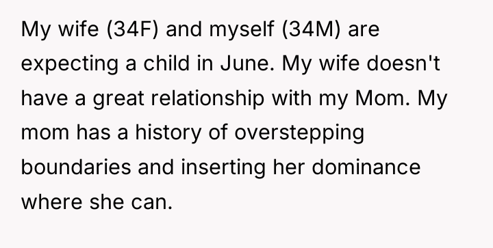 My wife (34F) and myself (34M) are expecting a child...