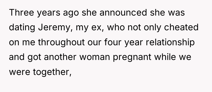 Three years ago she announced she was dating Jeremy, my...