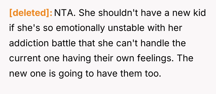 [deleted] NTA. She shouldn't have a new kid if she's...
