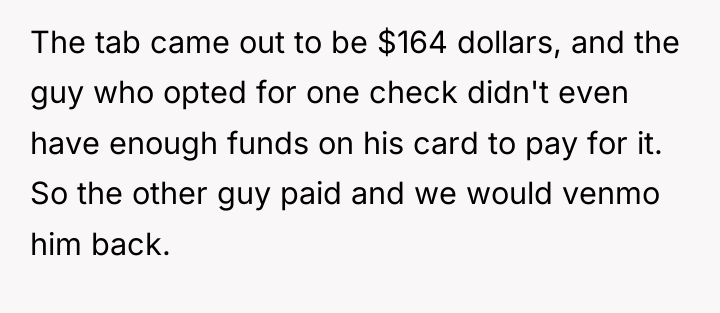 The tab came out to be $164 dollars, and the...
