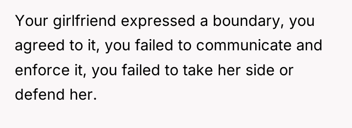 Your girlfriend expressed a boundary, you agreed to it, you...
