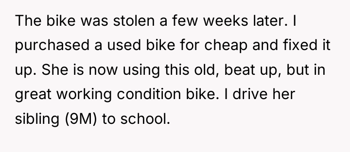 The bike was stolen a few weeks later. I purchased...