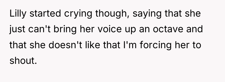 Lilly started crying though, saying that she just can't bring...