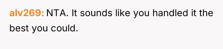 alv269 NTA. It sounds like you handled it the best...