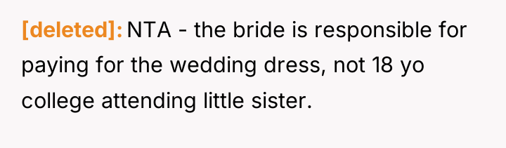 [deleted] NTA - the bride is responsible for paying for...