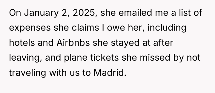 On January 2, 2025, she emailed me a list of...