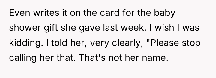 Even writes it on the card for the baby shower...