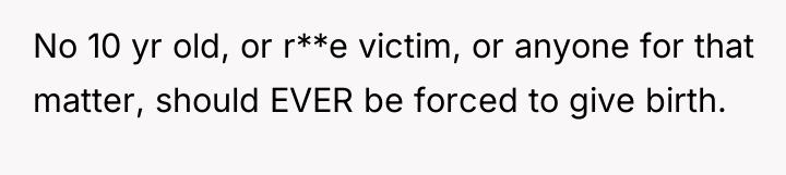 No 10 yr old, or r**e victim, or anyone for...