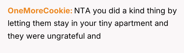 OneMoreCookie NTA you did a kind thing by letting them...