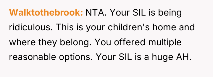 Walktothebrook NTA. Your SIL is being ridiculous. This is your...