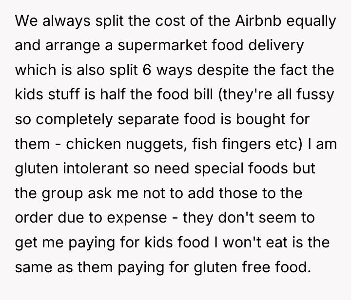 We always split the cost of the Airbnb equally and...