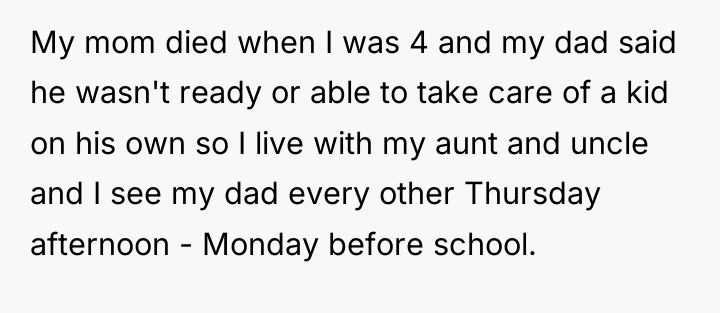 My mom died when I was 4 and my dad...