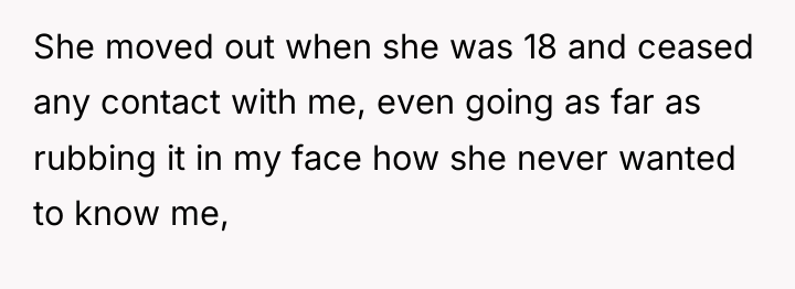 She moved out when she was 18 and ceased any...