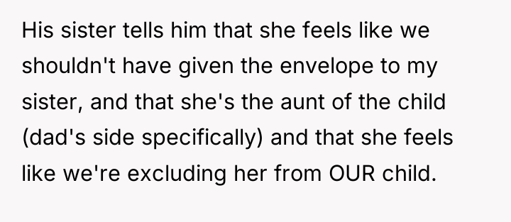 His sister tells him that she feels like we shouldn't...