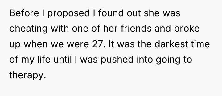 Before I proposed I found out she was cheating with...