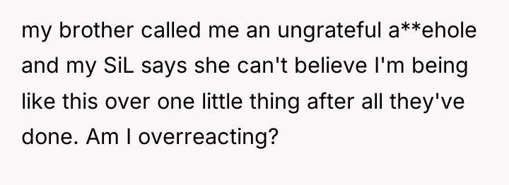 my brother called me an ungrateful a**ehole and my SiL...