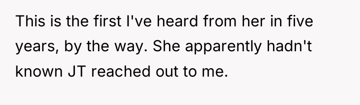 This is the first I've heard from her in five...