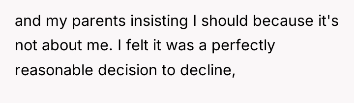 and my parents insisting I should because it's not about...