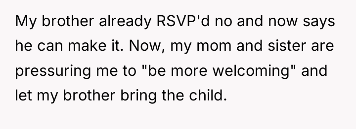 My brother already RSVP'd no and now says he can...