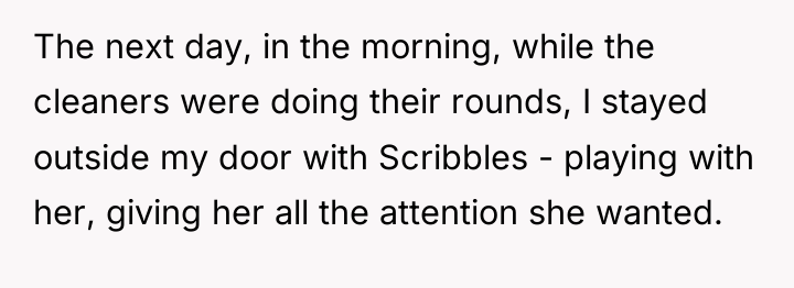 The next day, in the morning, while the cleaners were...