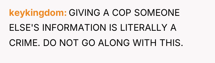 keykingdom GIVING A COP SOMEONE ELSE'S INFORMATION IS LITERALLY A...
