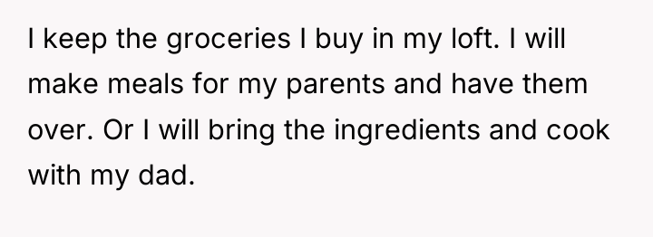 I keep the groceries I buy in my loft. I...