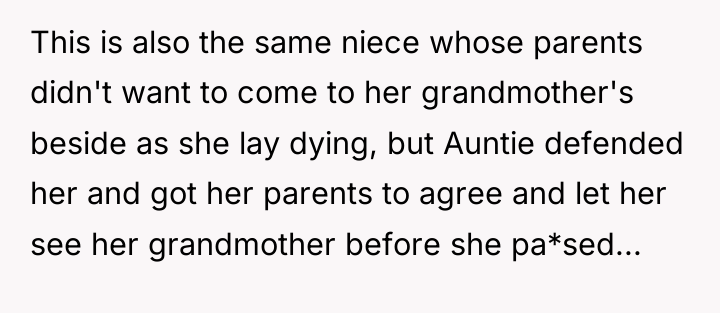 This is also the same niece whose parents didn't want...