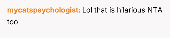 mycatspsychologist Lol that is hilarious NTA too