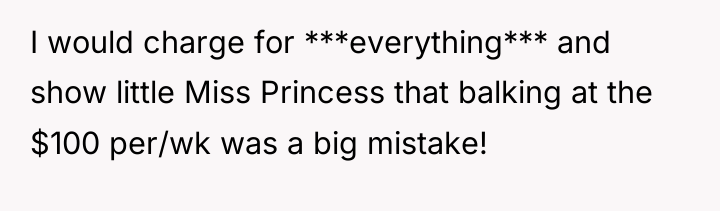 I would charge for ***everything*** and show little Miss Princess...