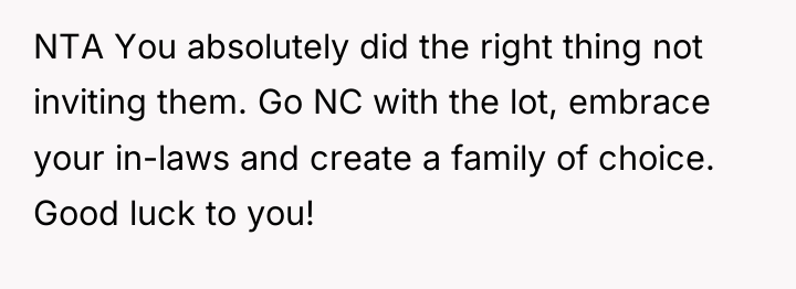NTA You absolutely did the right thing not inviting them....