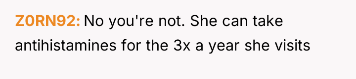 Z0RN92 No you're not. She can take antihistamines for the...
