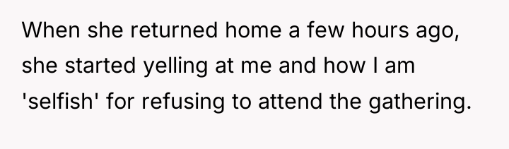 When she returned home a few hours ago, she started...