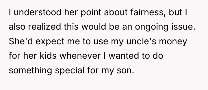 I understood her point about fairness, but I also realized...