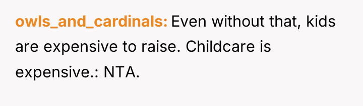 owls_and_cardinals Even without that, kids are expensive to raise. Childcare...