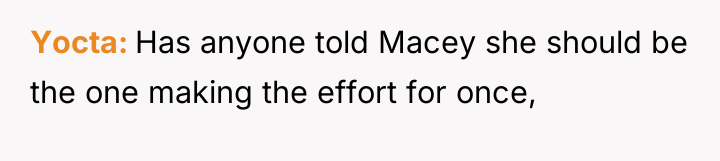 Yocta Has anyone told Macey she should be the one...