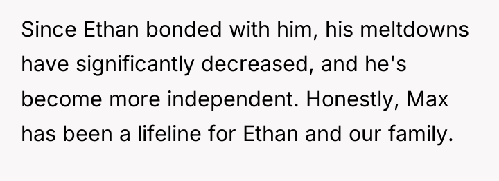 Since Ethan bonded with him, his meltdowns have significantly decreased,...